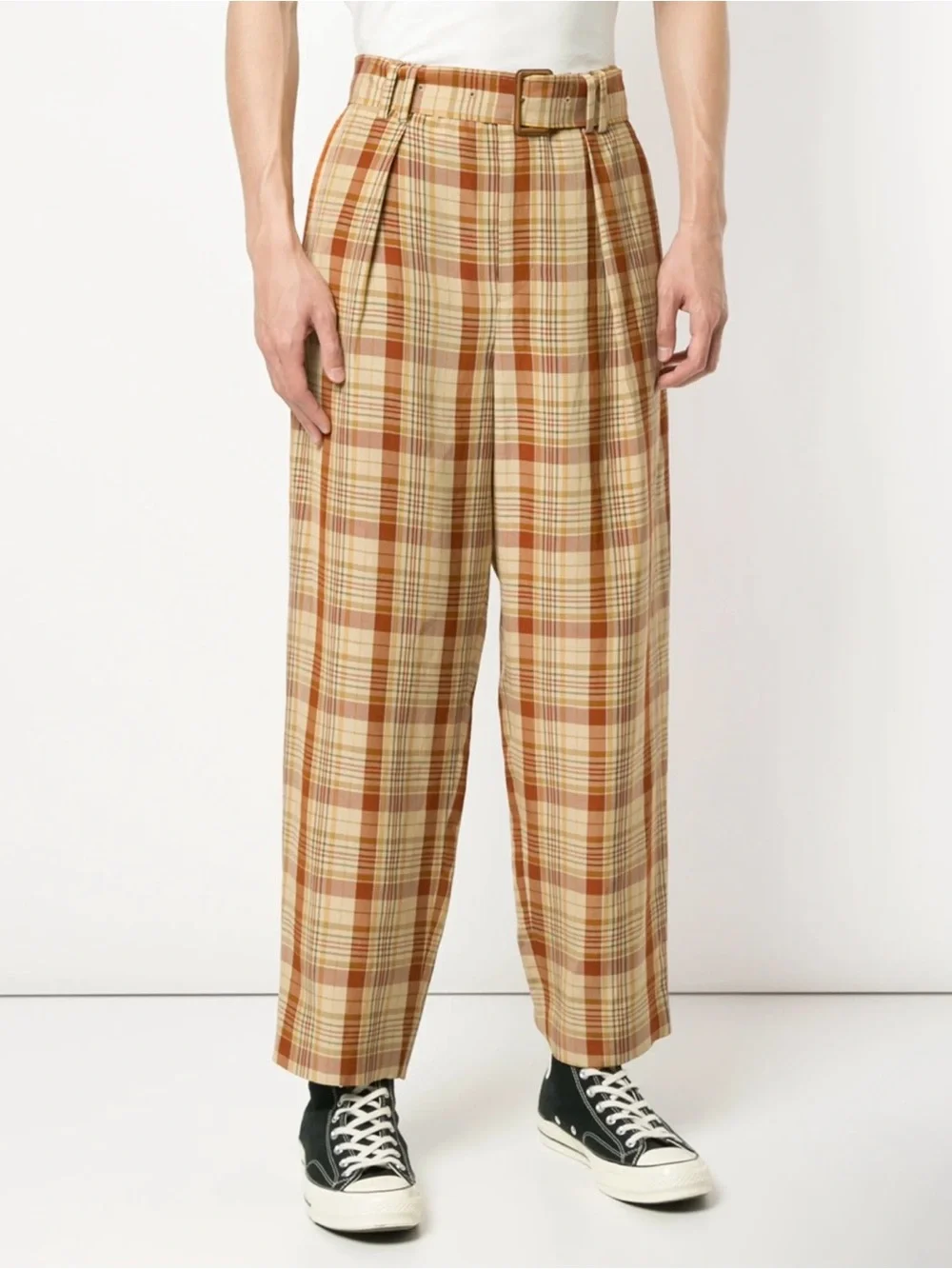 Tomorrowland belted waist trousers Plaid Pleated Pants Adjustable Waist 30 S